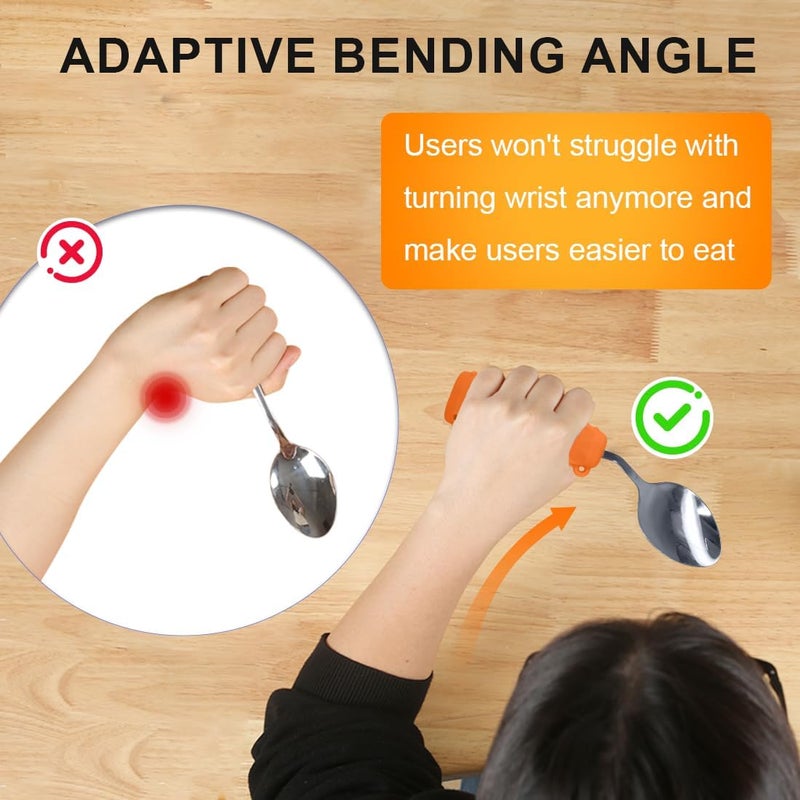 Ehucon Adaptive Weighted Silverware Utensils Angled Spoon for Hand Tremors Parkinsons,Weighted Utensils with Non-Slip Easy Grip Handles for Independent Eating(Left Hand,Orange,Pack of 1) - Image 1